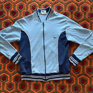 Vintage Izod Lacoste Light Blue and Navy Zip-Up Jacket Men's Medium 80's